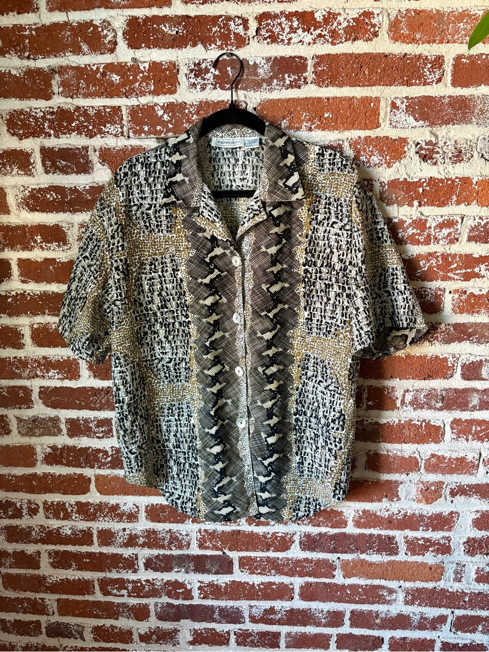 Vintage Y2K Impressions Neutral Funky Animal Print Button Down Top